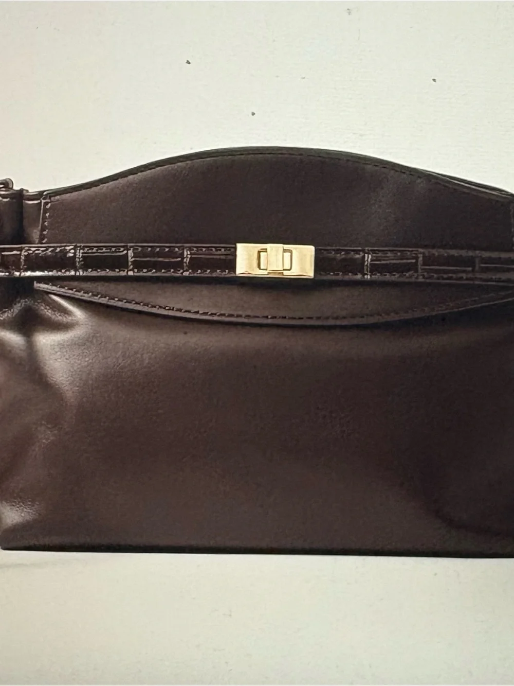 Ann Taylor Dark Brown Leather Messenger with Gold Turn-Lock